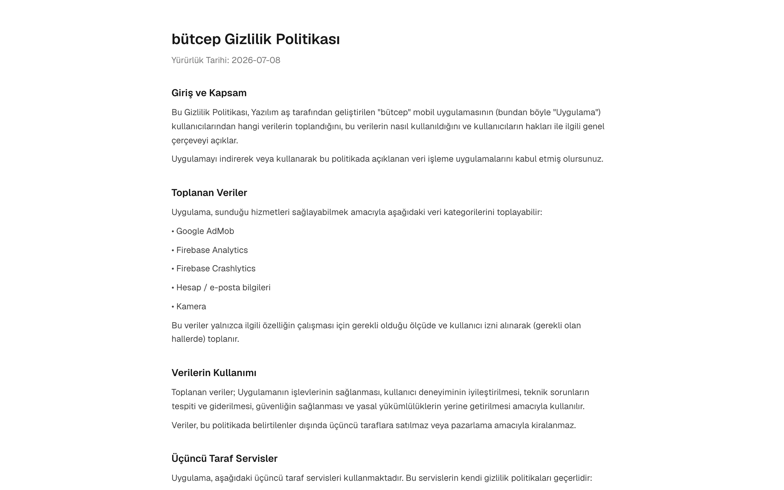 Barındırılan gizlilik politikası sayfası